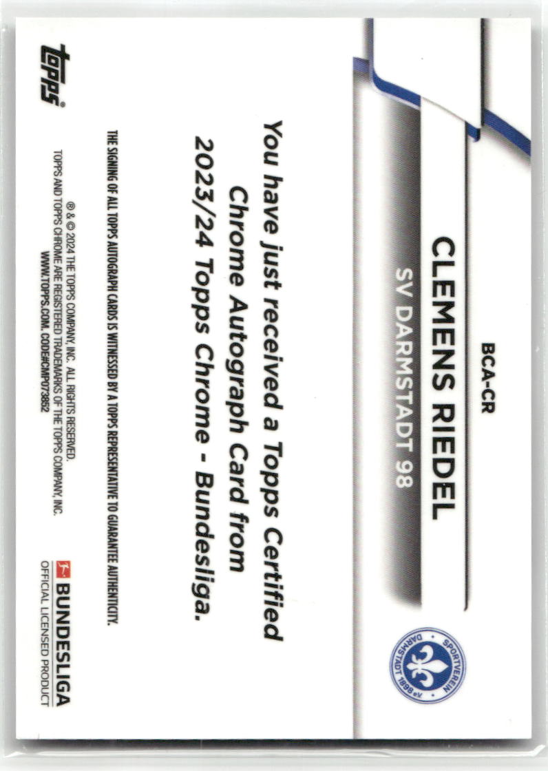 Fußball Clemens Riedel Rookie - 2023-24 Topps Chrome Bundesliga - Rookie Silver Auto - SV Darmstadt 98 #BCA-CR Trading Card Original