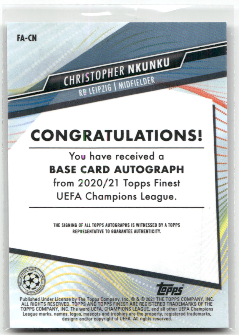 Fußball Christopher Nkunku - 2020-21 Topps Finest UEFA CL - Silver Auto - RB Leipzig #FA-CN Trading Card Original