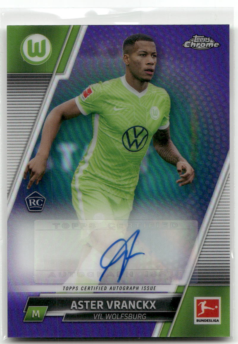 Fußball Aster Vranckx Rookie - 2021-22 Topps Chrome Bundesliga - Purple Wave Rookie Auto /199 - VfL Wolfsburg #BCA-AV Trading Card Original