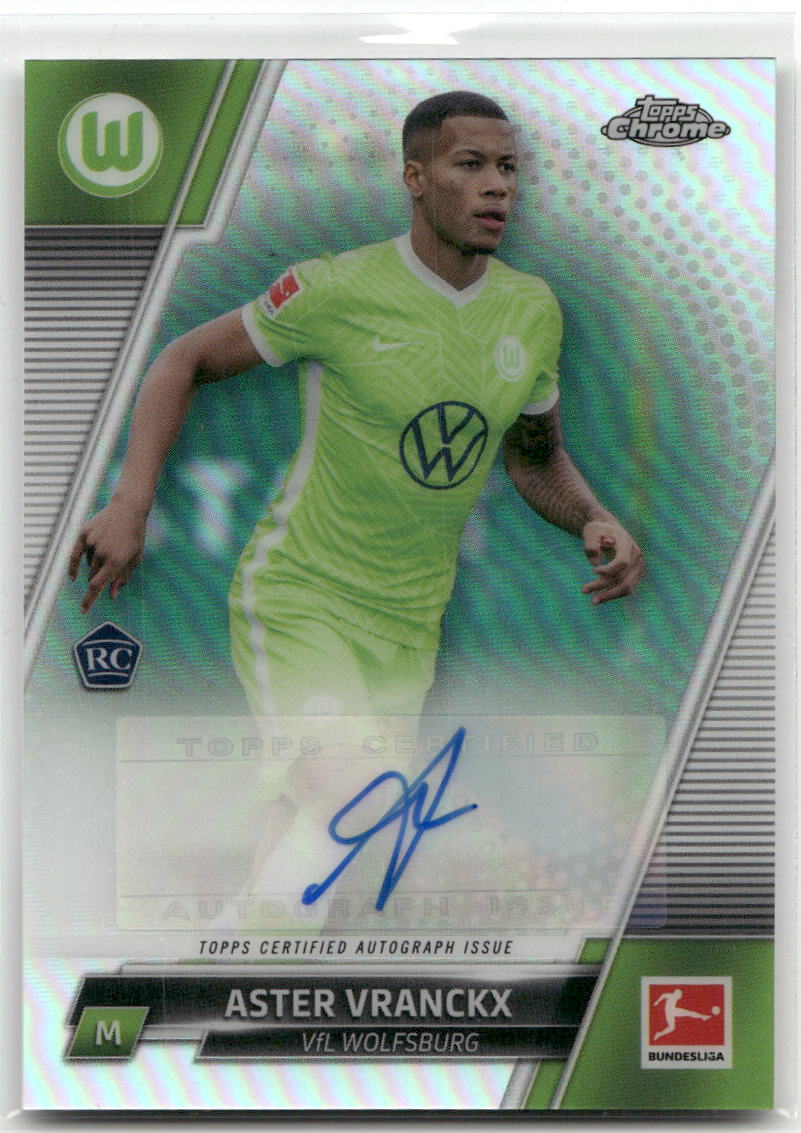 Fußball Aster Vranckx Rookie - 2021-22 Topps Chrome Bundesliga - Silver Wave Rookie Auto - VfL Wolfsburg #BCA-AV Trading Card Original