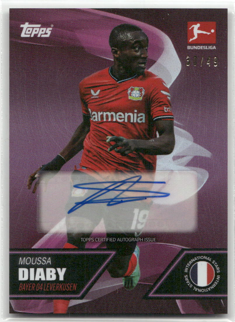Fußball Moussa Diaby - 2023 Topps Bundesliga International Stars - True Purple Auto /49 - Bayer 04 Leverkusen Trading Card Original