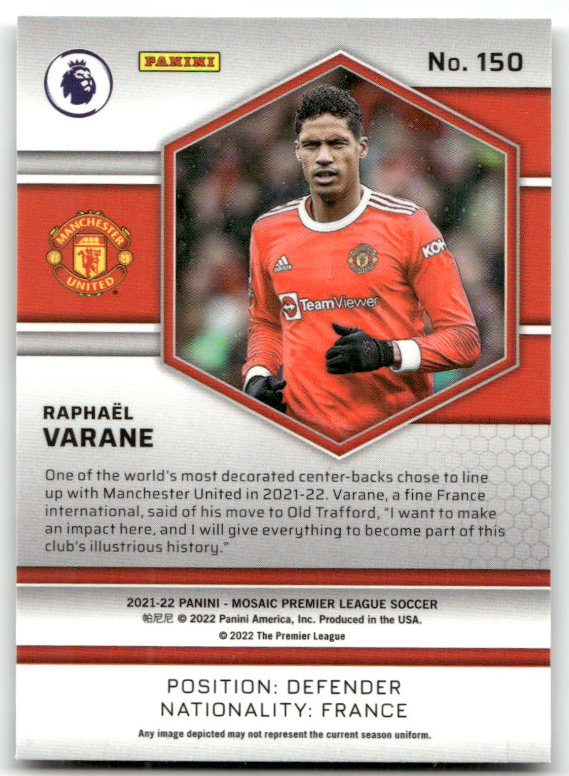 Fußball Raphaël Varane - 2021-22 Panini Mosaic Premier League Soccer - Manchester United #150 Trading Card Original