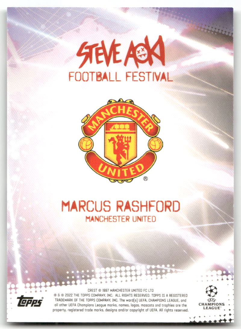 Fußball Marcus Rashford - 2022 Topps x Steve Aoki Football Festival UEFA CL - Laser - Manchester United Trading Card Original