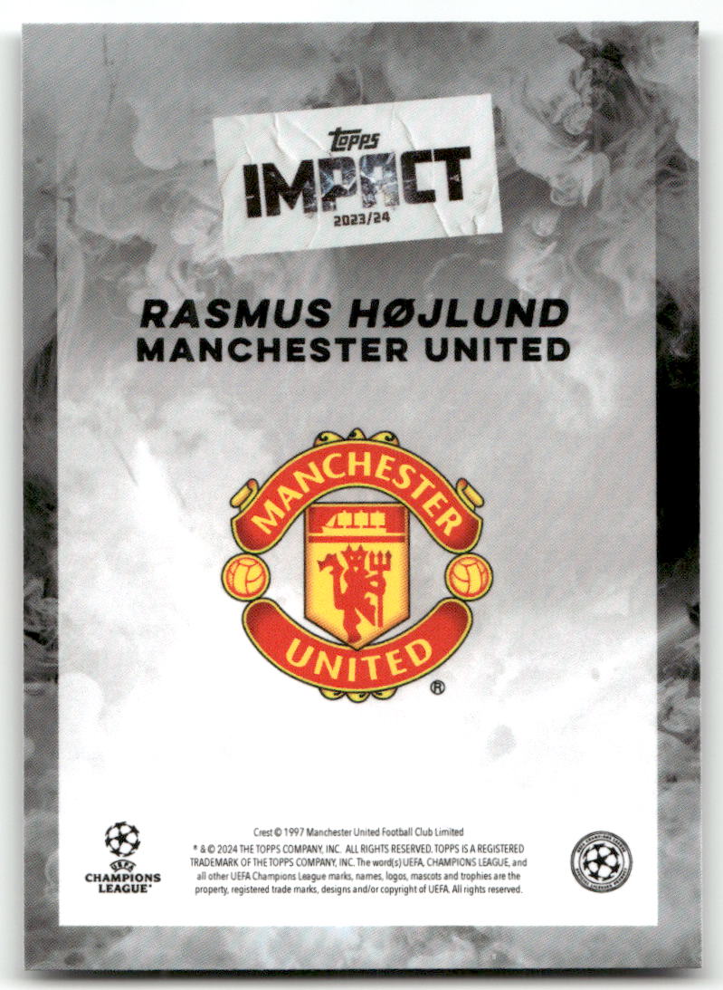 Fußball Rasmus Højlund - 2023-24 Topps Impact UEFA CL - Manchester United Trading Card Original