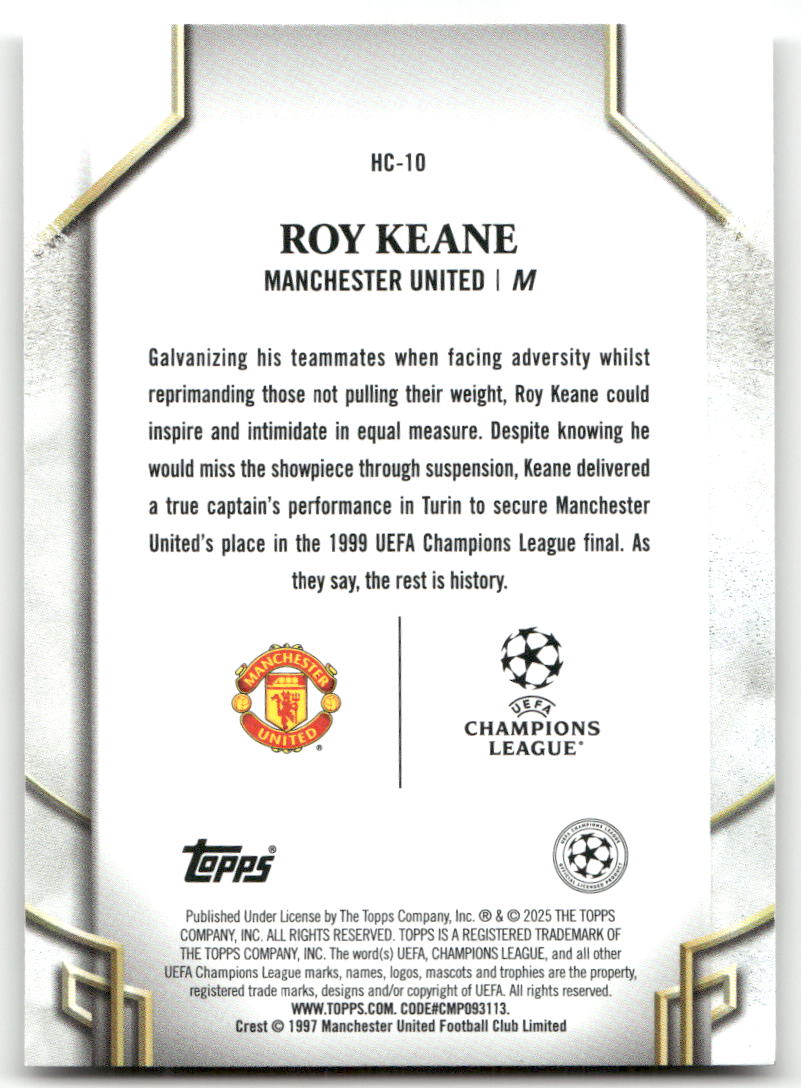 Fußball Roy Keane - 2025 Topps UEFA CL Historic Captains - Manchester United #HC-10 Trading Card Original