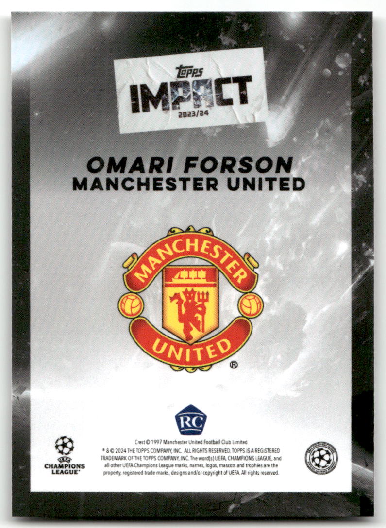 Fußball Omari Forson Rookie - 2023-24 Topps Impact UEFA CL - Manchester United Trading Card Original