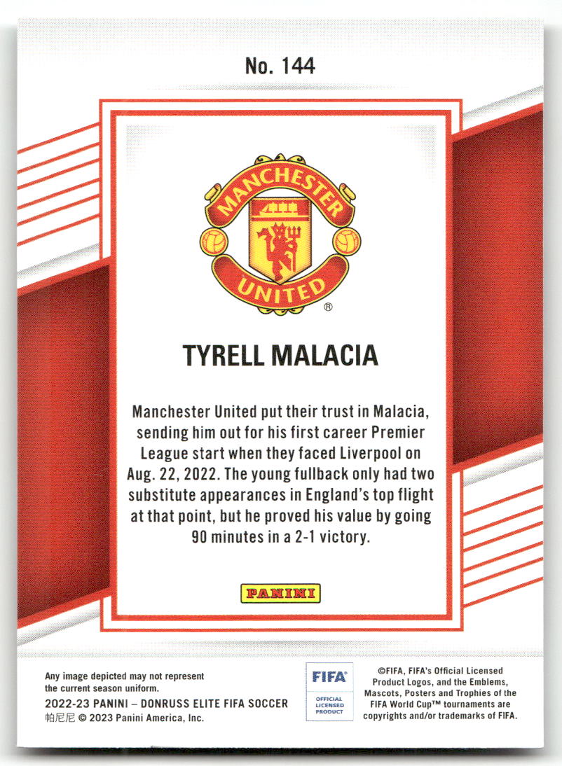 Fußball Tyrell Malacia Rookie - 2022-23 Panini Donruss Elite FIFA Soccer - Manchester United #144 Trading Card Original
