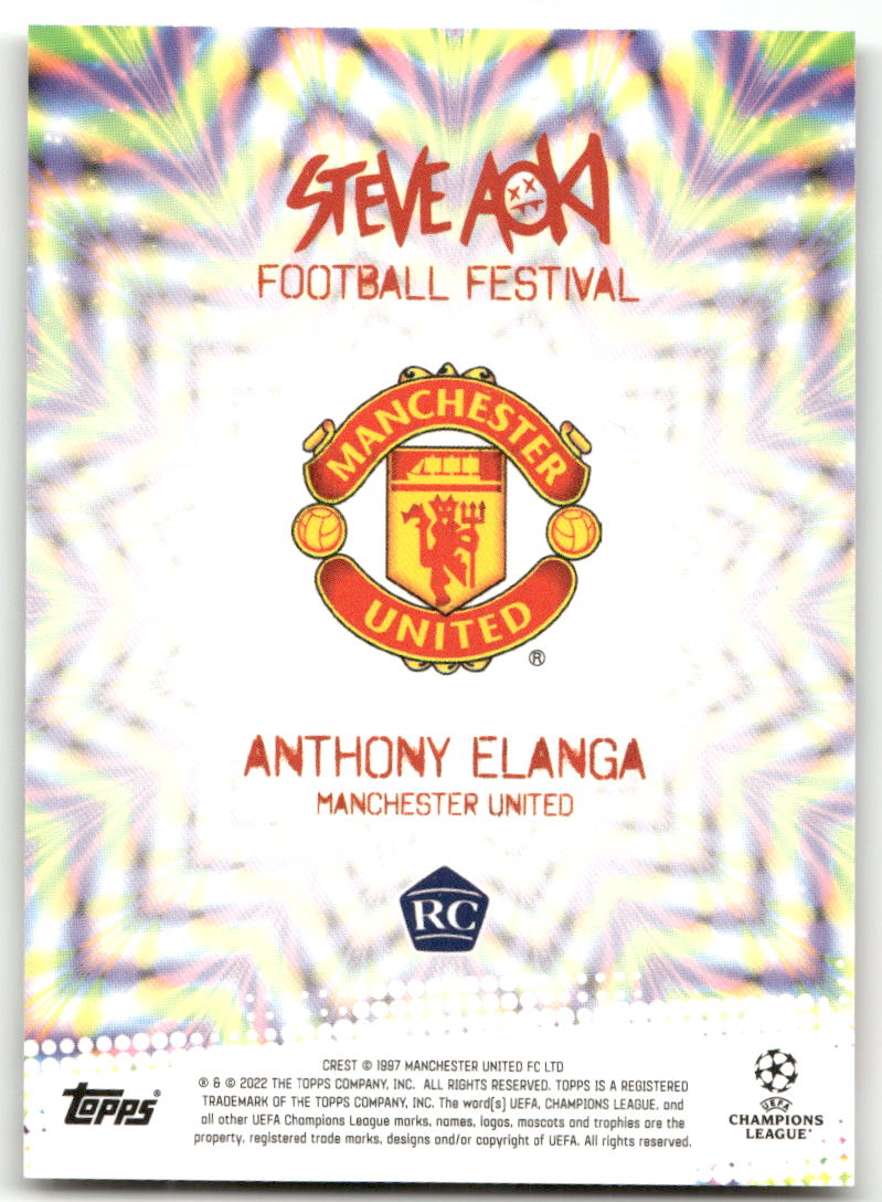 Fußball Anthony Elanga Rookie - 2022 Topps x Steve Aoki UEFA CL Football Festival - Kaleidoscope - Manchester United #36 Trading Card Original