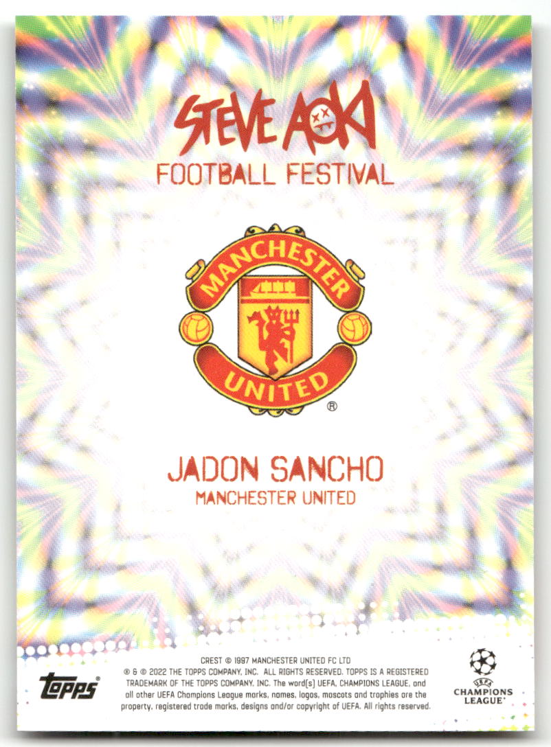 Fußball Jadon Sancho - 2022 Topps x Steve Aoki UEFA CL Football Festival - Kaleidoscope - Manchester United Trading Card Original