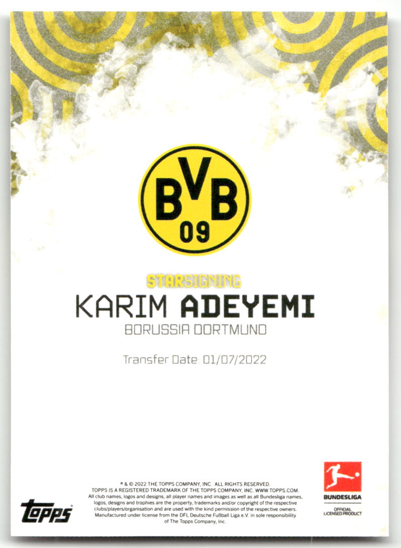 Fußball Karim Adeyemi - 2022-23 Topps Bundesliga Star Signings - Borussia Dortmund Trading Card Original