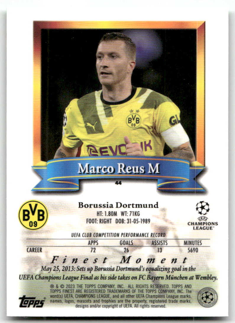 Fußball Marco Reus - 2023 Topps Finest UEFA CL - Borussia Dortmund #44 Trading Card Original