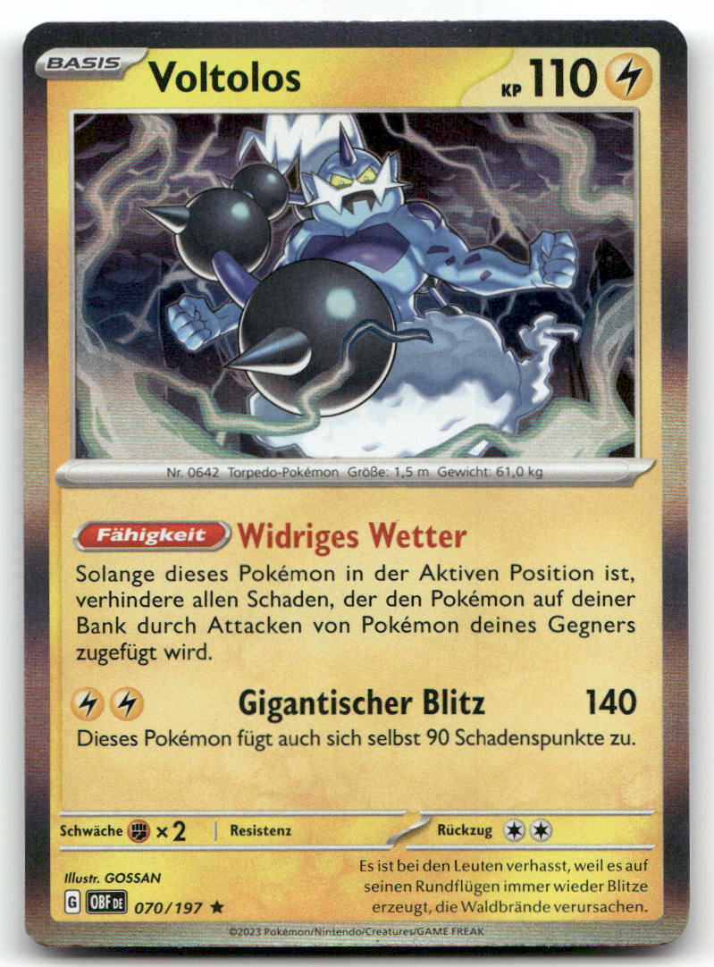 2023 Obsidian Flames Voltolos #070/197 Rare Holo Pokémon TCG