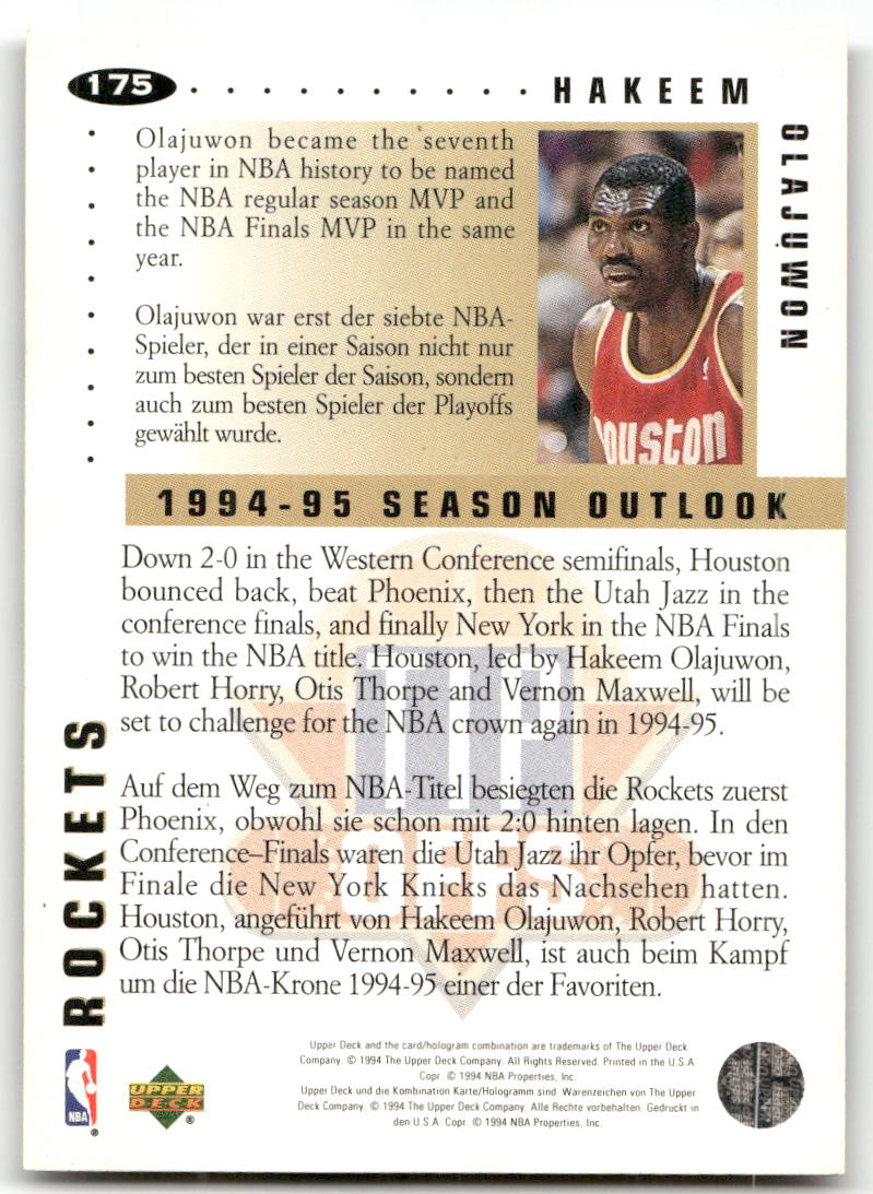 Basketball NBA Hakeem Olajuwon - 1994-95 Upper Deck Collector's Choice - Houston Rockets #175 Trading Card Original