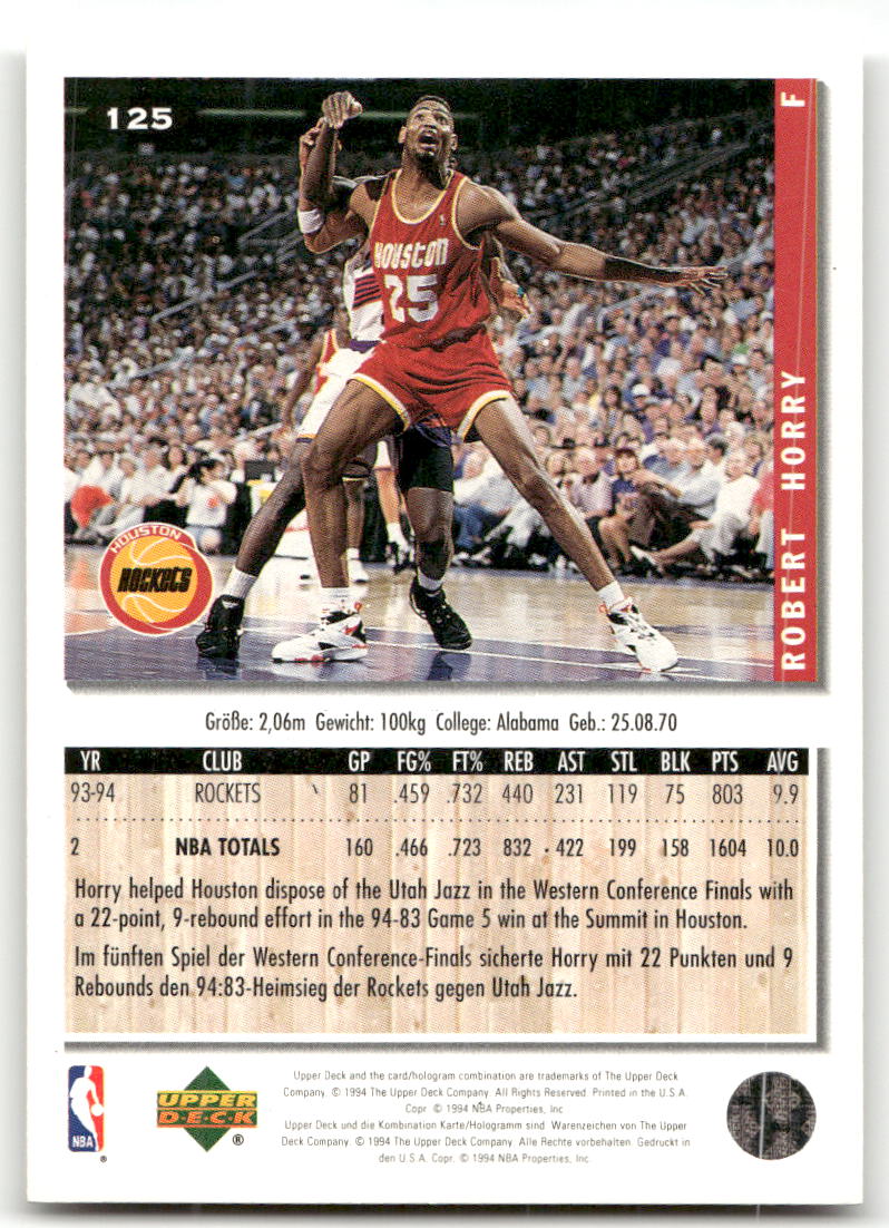 Basketball NBA Robert Horry - 1994-95 Upper Deck Collector's Choice - Houston Rockets #125 Trading Card Original