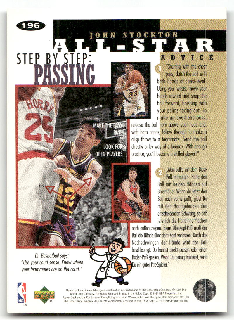 Basketball NBA John Stockton - 1994-95 Upper Deck Collector's Choice - Utah Jazz #196 Trading Card Original