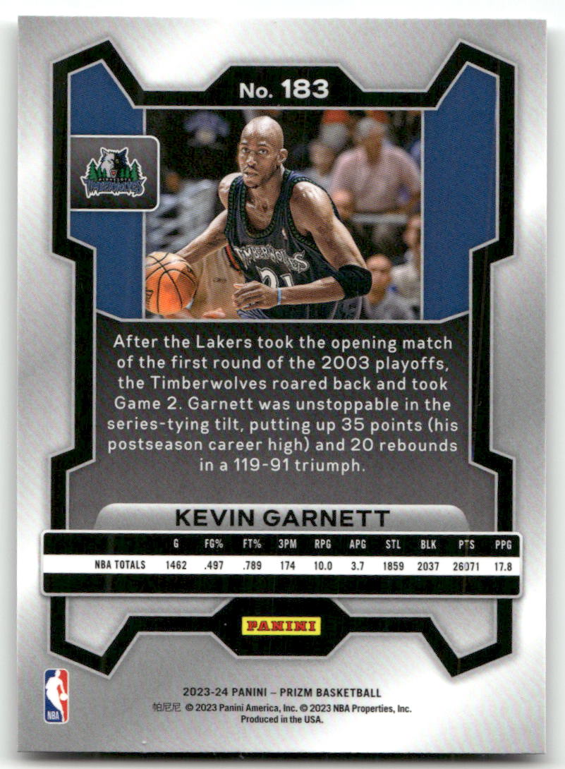 Basketball NBA Kevin Garnett - 2023-24 Panini Prizm Basketball - Minnesota Timberwolves #183 Trading Card Original