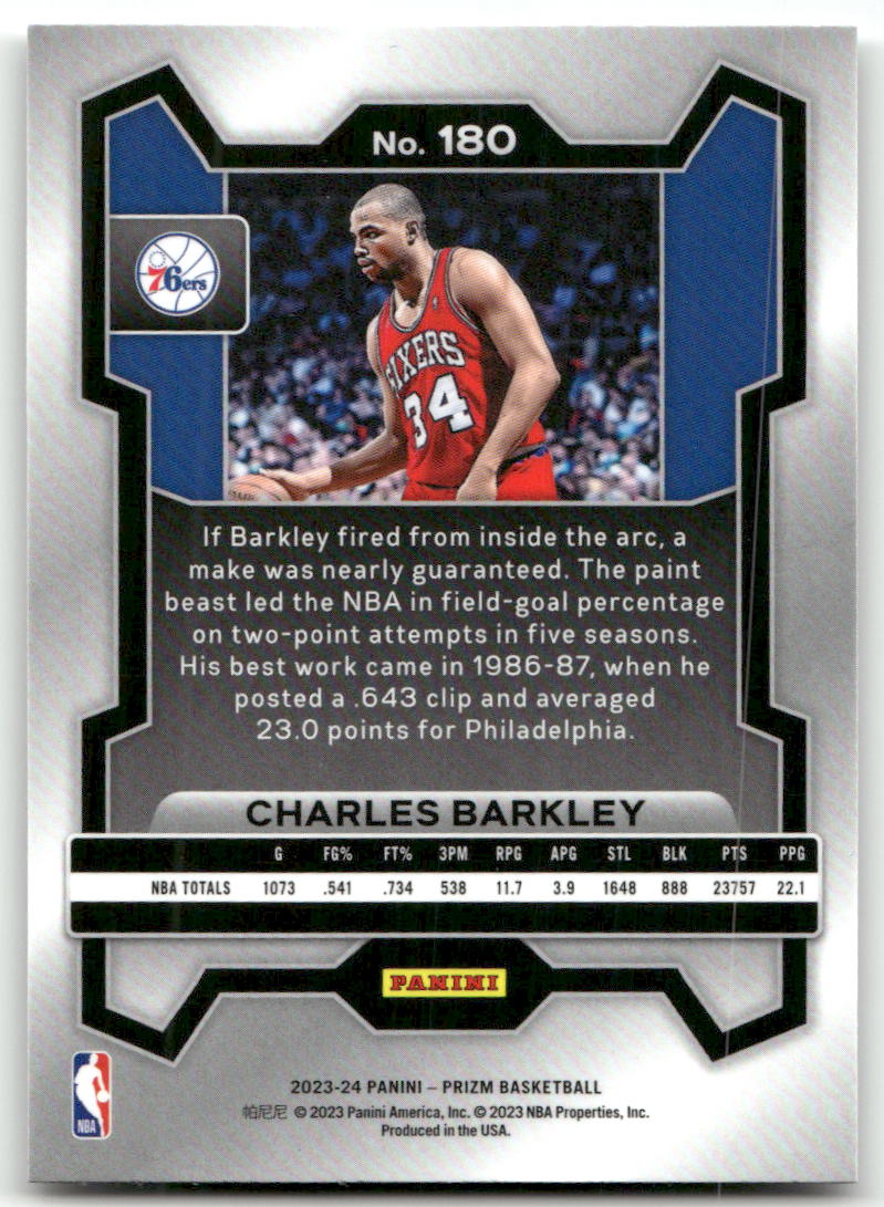 Basketball NBA Charles Barkley - 2023-24 Panini Prizm Basketball - Philadelphia 76ers #180 Trading Card Original