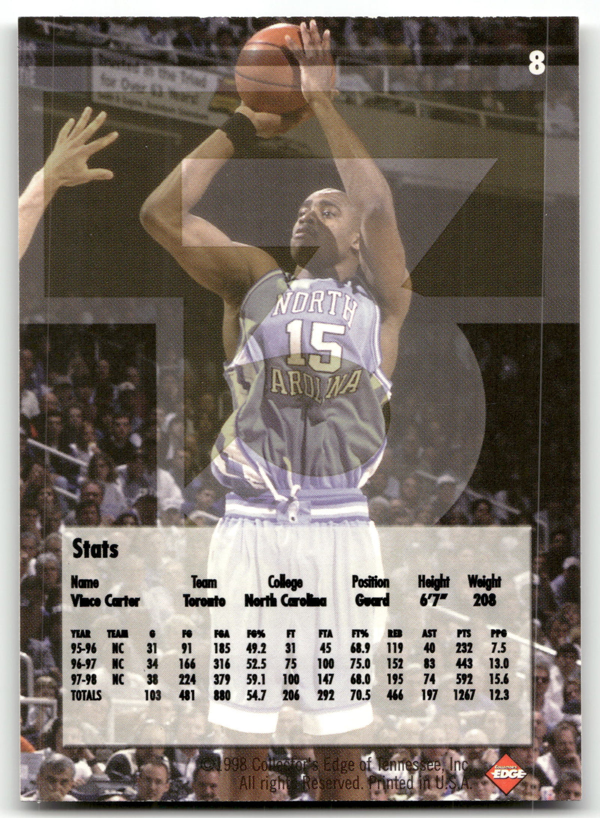 Basketball NBA Vince Carter - 1998 Collector's Edge Impulse - Toronto #8 Trading Card Original