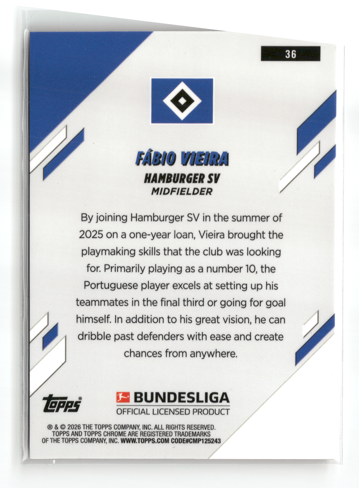 Fußball Fábio Vieira - 2025-26 Topps Chrome Bundesliga - True Orange /25 - Hamburger SV #36 Trading Card Original
