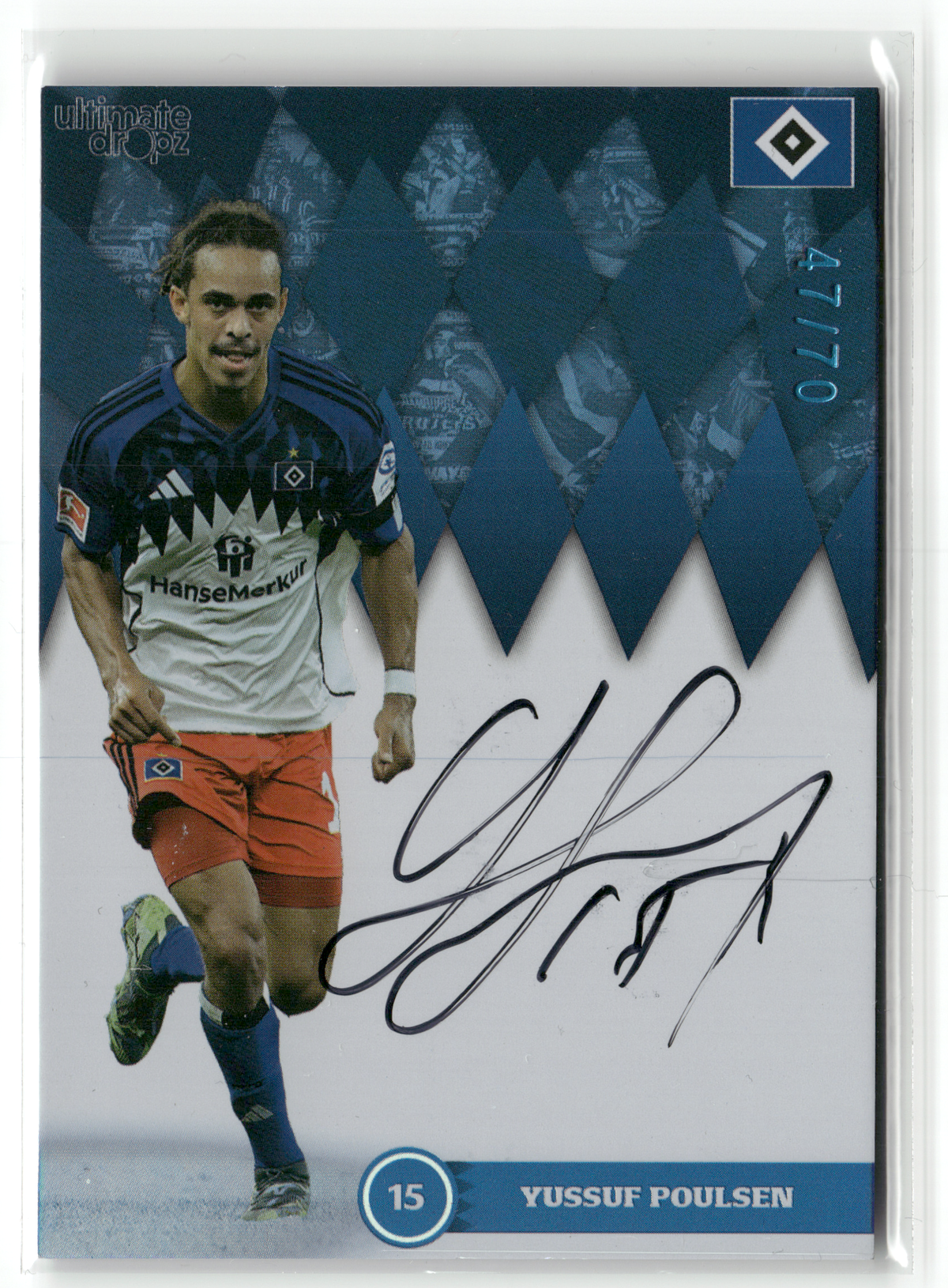 Fußball Yussuf Poulsen - 2025 Ultimate Dropz HSV - On Card Auto 47/70 - Hamburger SV Trading Card Original