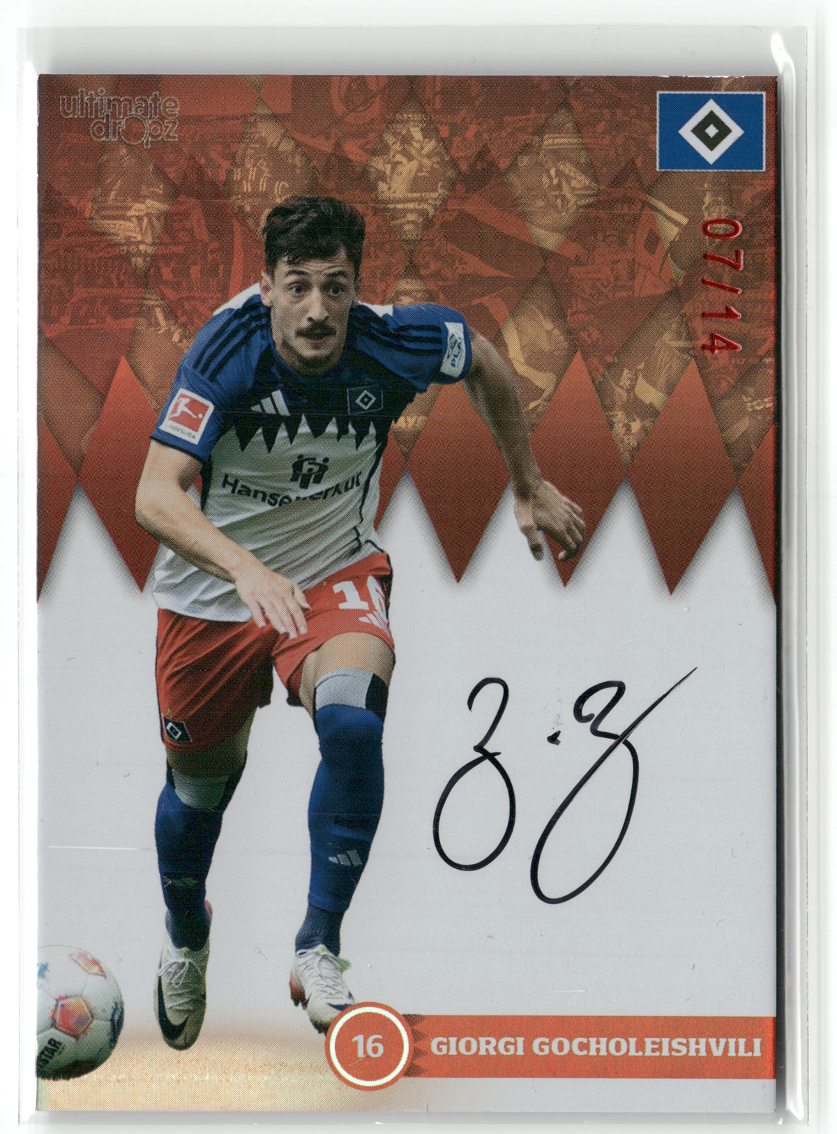 Fußball Giorgi Gocholeishvili - 2025 Ultimate Dropz Hamburger SV - Orange On-Card Auto 07/14 - Hamburger SV Trading Card Original