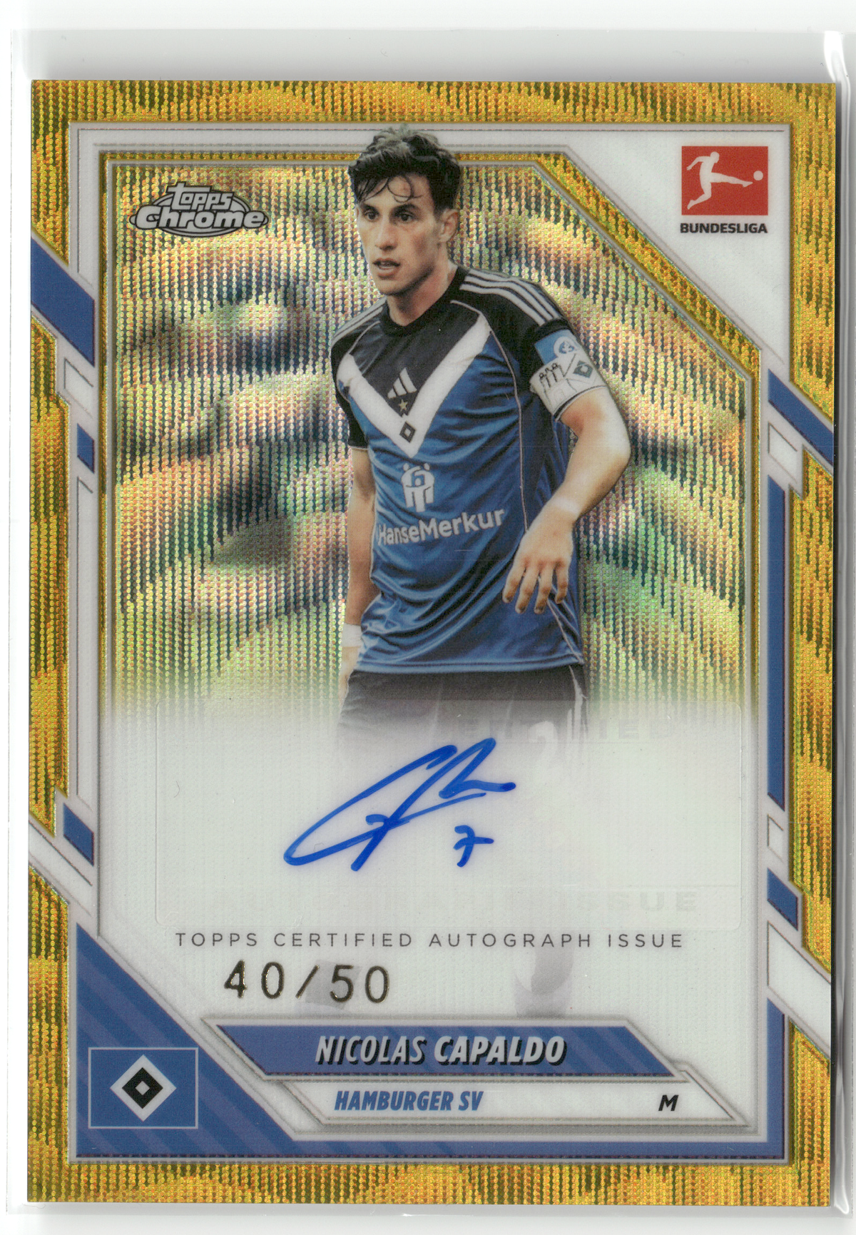 Fußball Nicolas Capaldo - 2025-26 Topps Chrome Bundesliga - Gold-Wave Auto /50 - Hamburger SV #BA-NC Trading Card Original