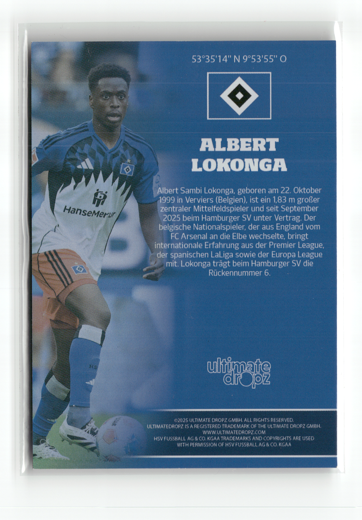 Fußball Albert Lokonga - 2025 Ultimate Dropz HSV - On-Card Auto /70 - Hamburger SV Trading Card Original