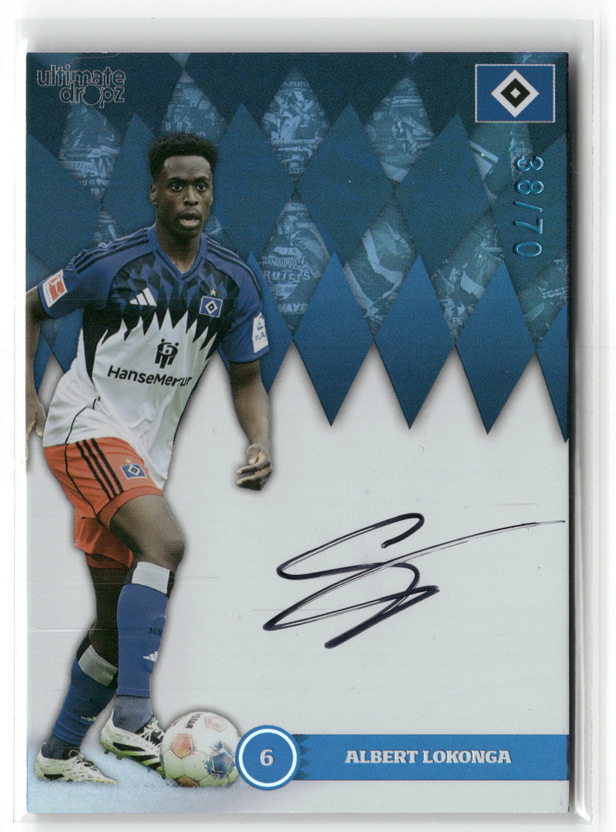 Fußball Albert Lokonga - 2025 Ultimate Dropz HSV - On-Card Auto /70 - Hamburger SV Trading Card Original