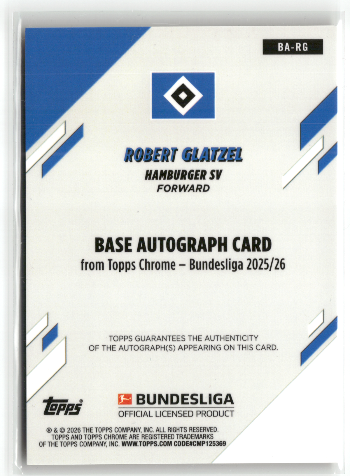 Fußball Robert Glatzel - 2025-26 Topps Chrome Bundesliga - True Gold Auto /50 - Hamburger SV #BA-RG Trading Card Original