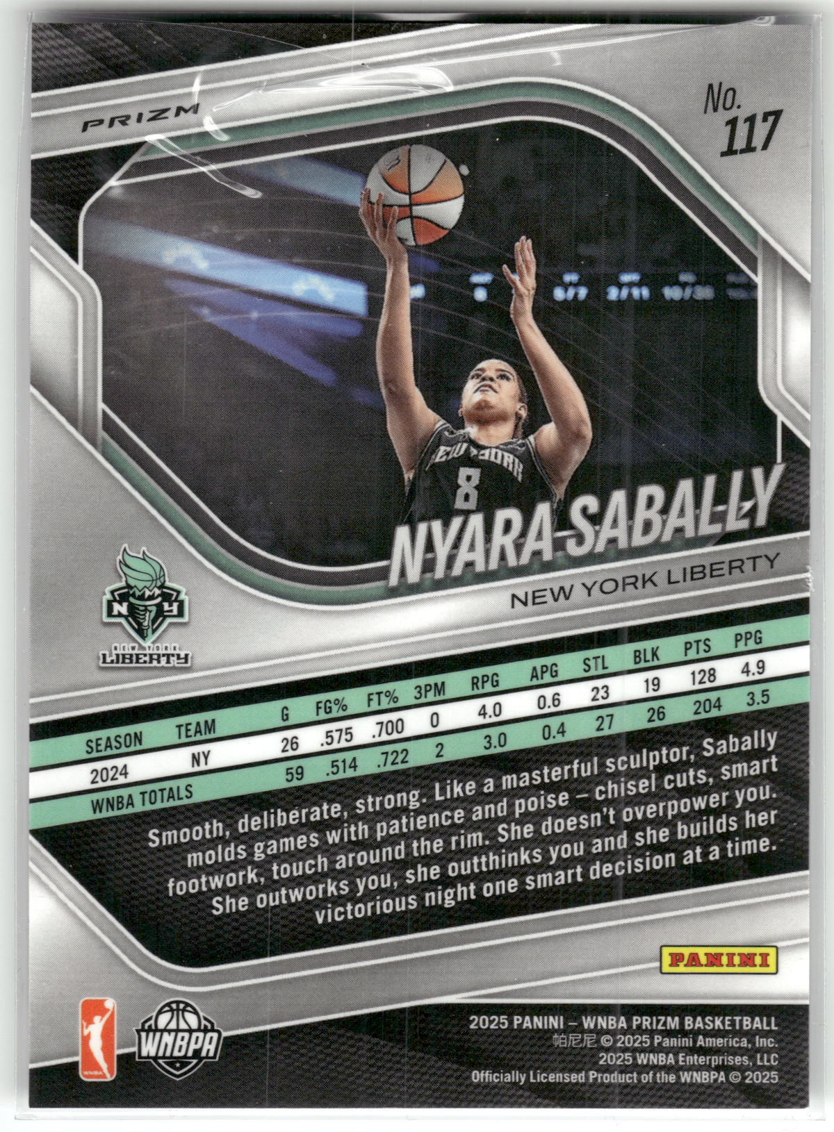 Basketball NBA Nyara Sabally - 2025 Panini Prizm WNBA Basketball - Silver Cracked Ice Prizm - New York Liberty #117 Trading Card Original