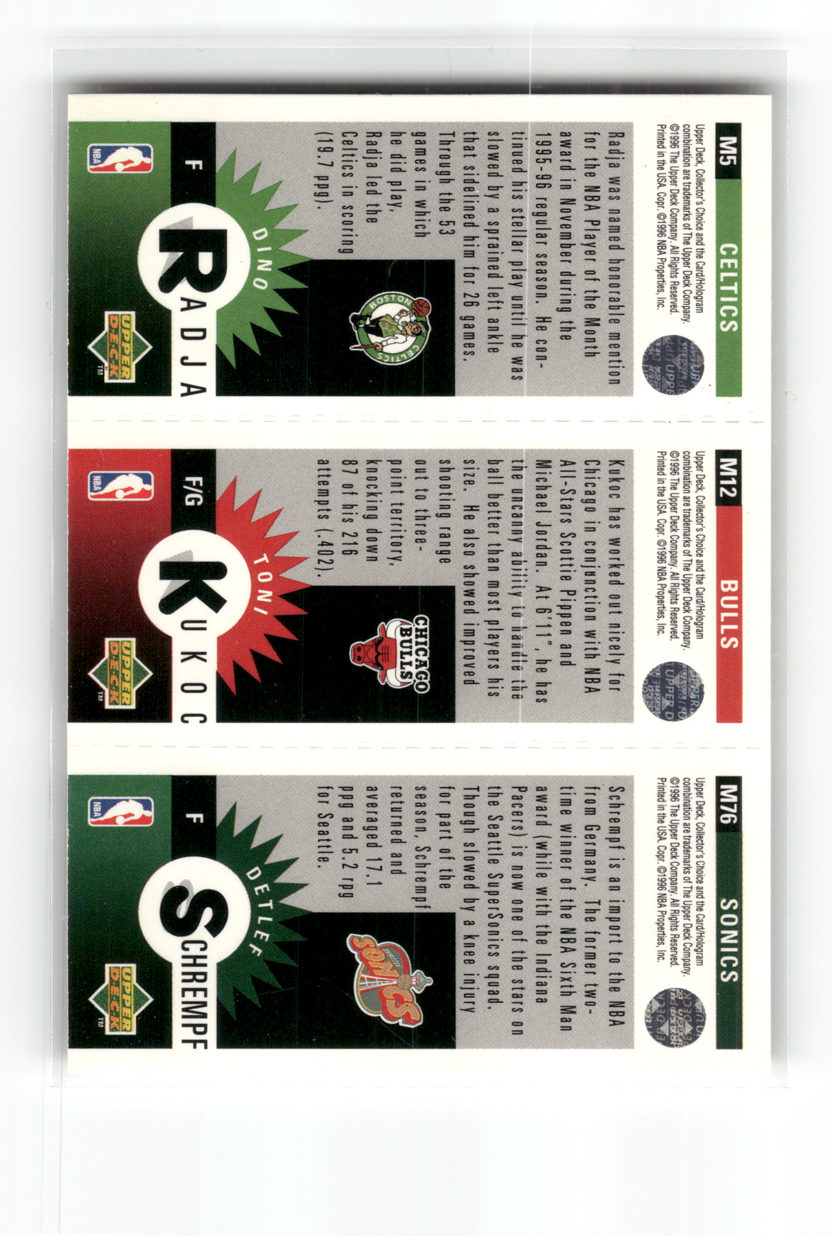 Basketball NBA Dino Radja - 1996-97 Upper Deck Collector's Choice Mini-Cards - Boston Celtics / Chicago Bulls / Seattle SuperSonics #M5 / M12 / M76 Trading Card Original
