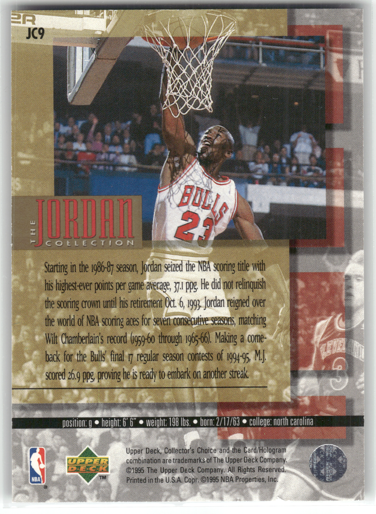Basketball NBA Michael Jordan - 1995 1994-95 Upper Deck Collector's Choice - The Jordan Collection JC9 - Chicago Bulls #JC9 Trading Card Original
