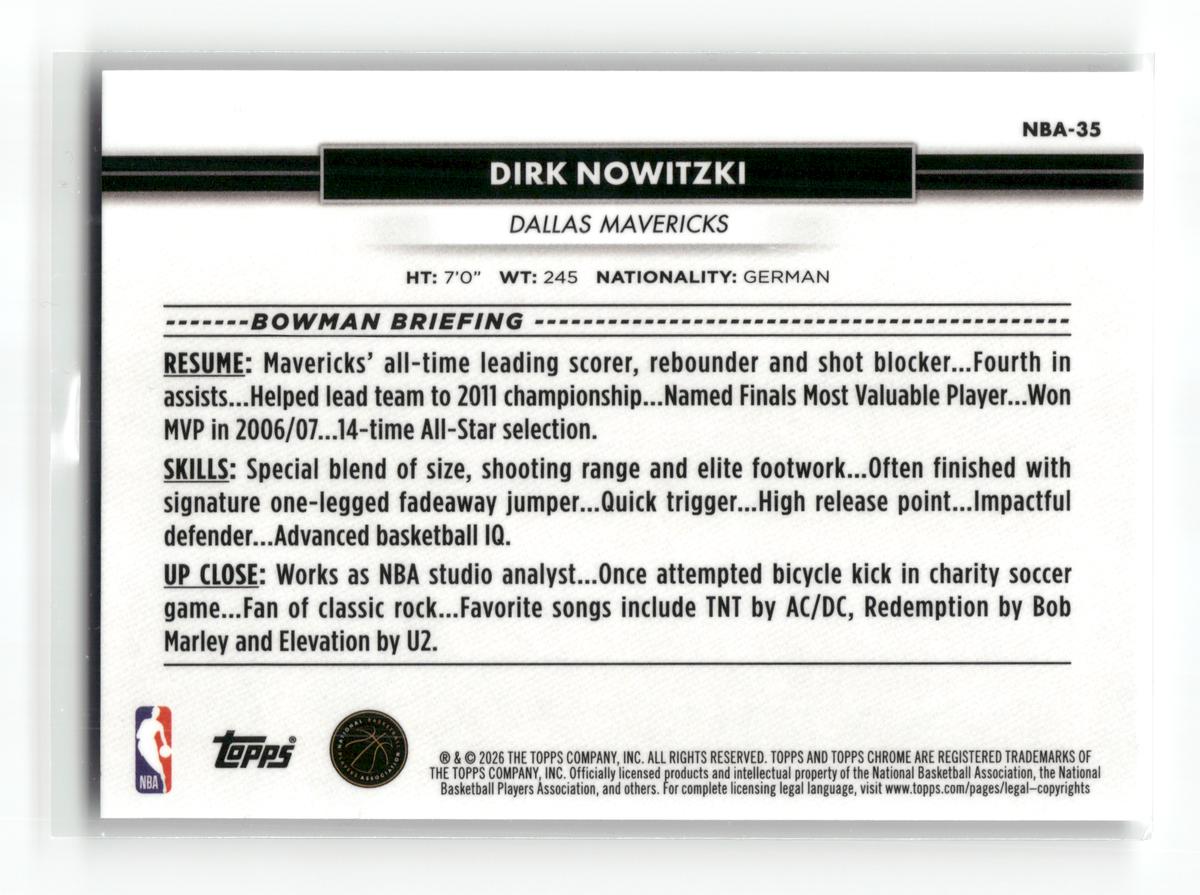 Basketball NBA Dirk Nowitzki - 2026 Topps Chrome The National Sports Collectors Convention - Holo Base - Dallas Mavericks #NBA-35 Trading Card Original