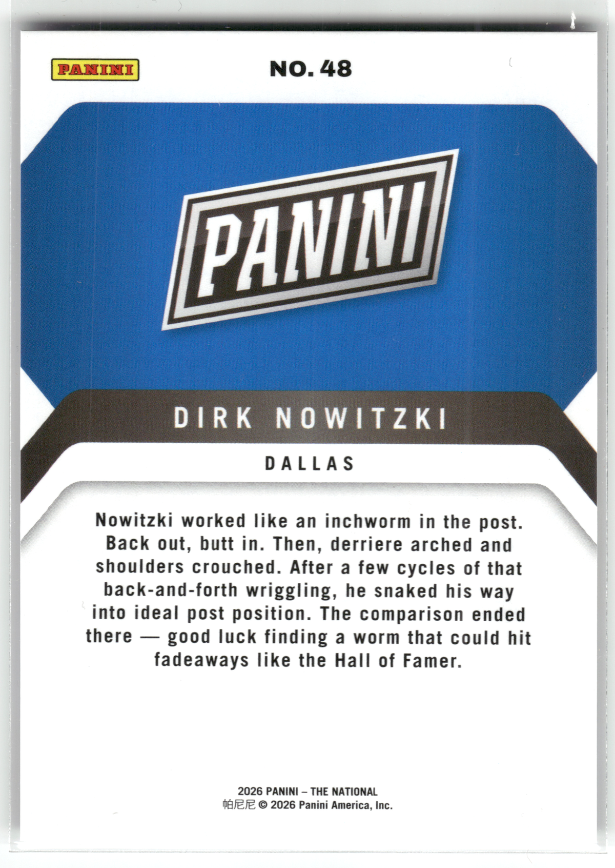 Basketball NBA Dirk Nowitzki - 2026 Panini The National - Dallas #48 Trading Card Original
