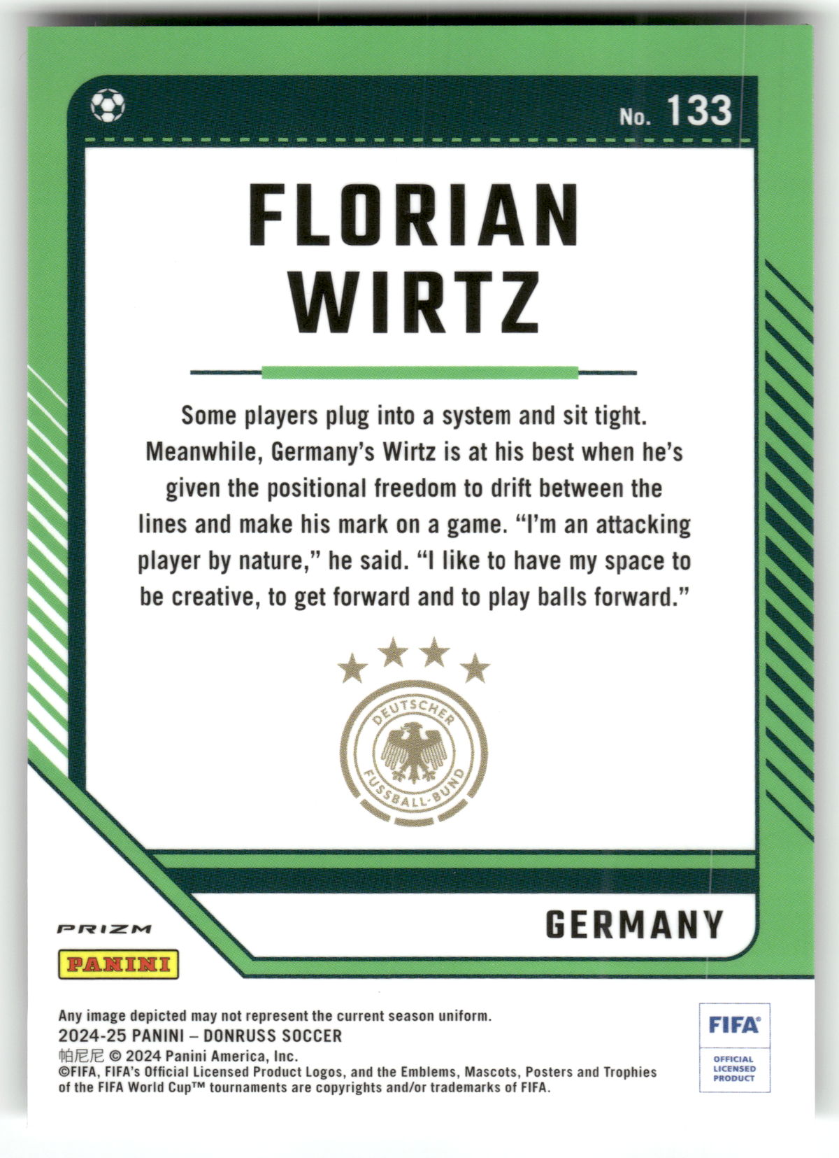 Fußball Florian Wirtz - 2024-25 Panini Donruss Optic Soccer - Silver Holo Laser Prizm - Germany #133 Trading Card Original