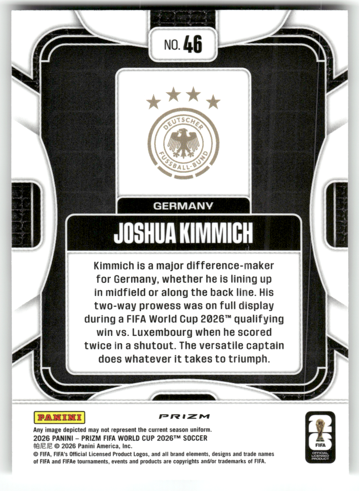 Fußball Joshua Kimmich - 2026 Panini Prizm FIFA World Cup Soccer - Hyper Prizm - Germany #46 Trading Card Original