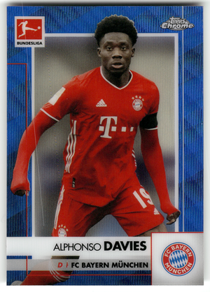 Fußball Alphonso Davies - 2020-21 Topps Chrome Bundesliga - Blue Wave /150 - FC Bayern München #82 Trading Card Original
