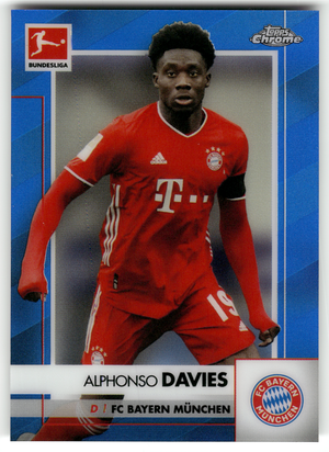 Fußball Alphonso Davies - 2020-21 Topps Chrome Bundesliga - True Blue /150 - FC Bayern München #82 Trading Card Original