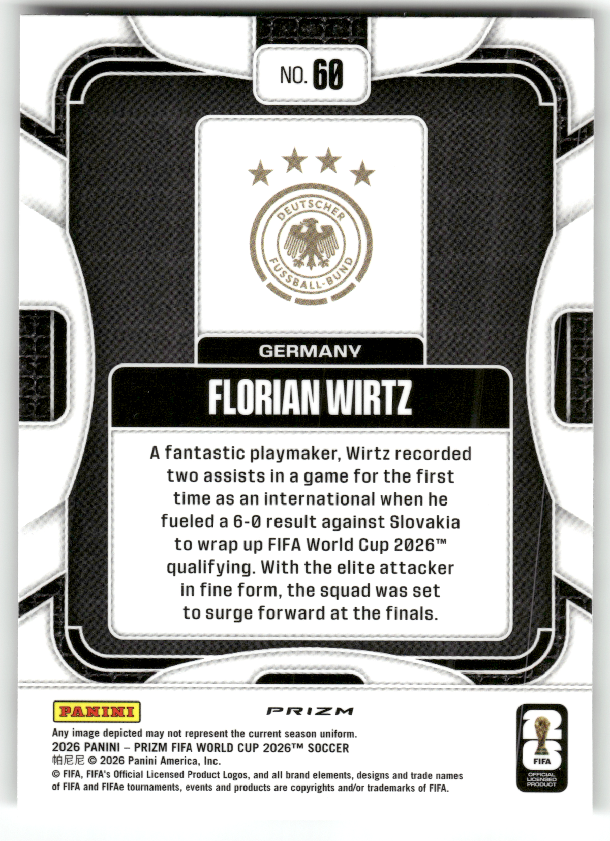 Fußball Florian Wirtz - 2026 Panini Prizm FIFA World Cup Soccer - Silver Pandora Prizm - Germany #60 Trading Card Original