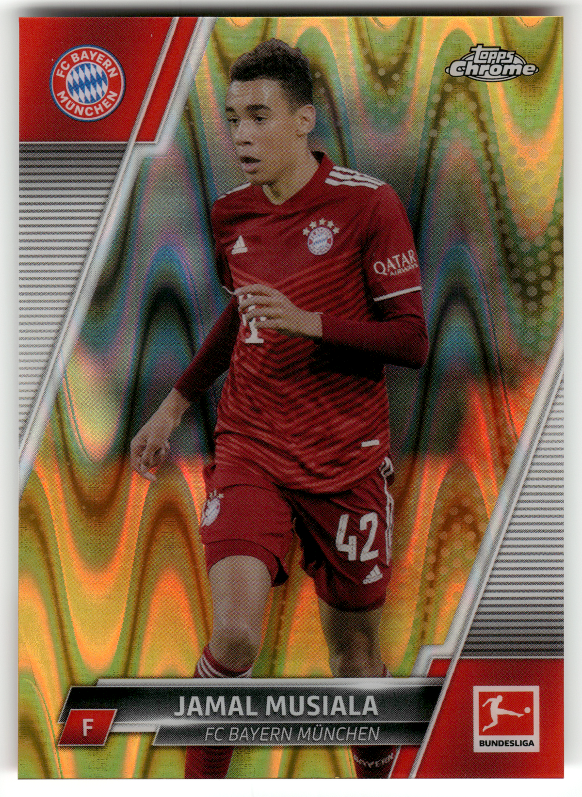 Fußball Jamal Musiala - 2021-22 Topps Chrome Bundesliga - Gold Ray Wave - FC Bayern München #84 Trading Card Original