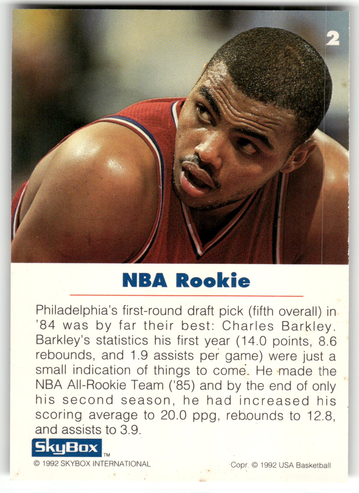 Basketball NBA Charles Barkley - 1992 SkyBox USA Basketball - Philadelphia 76ers #2 Trading Card Original