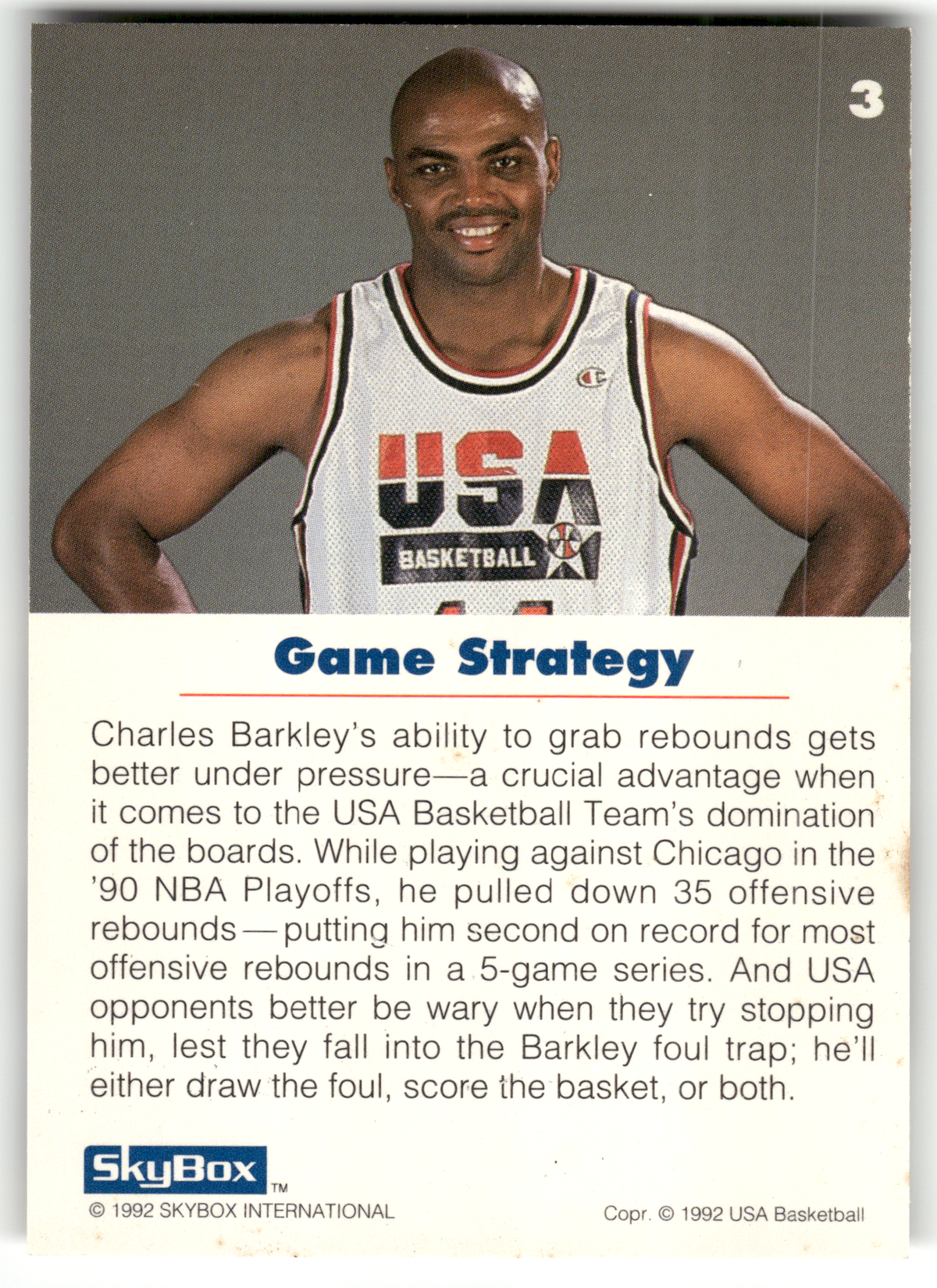 Basketball NBA Charles Barkley - 1992 SkyBox USA Basketball - Philadelphia 76ers #3 Trading Card Original