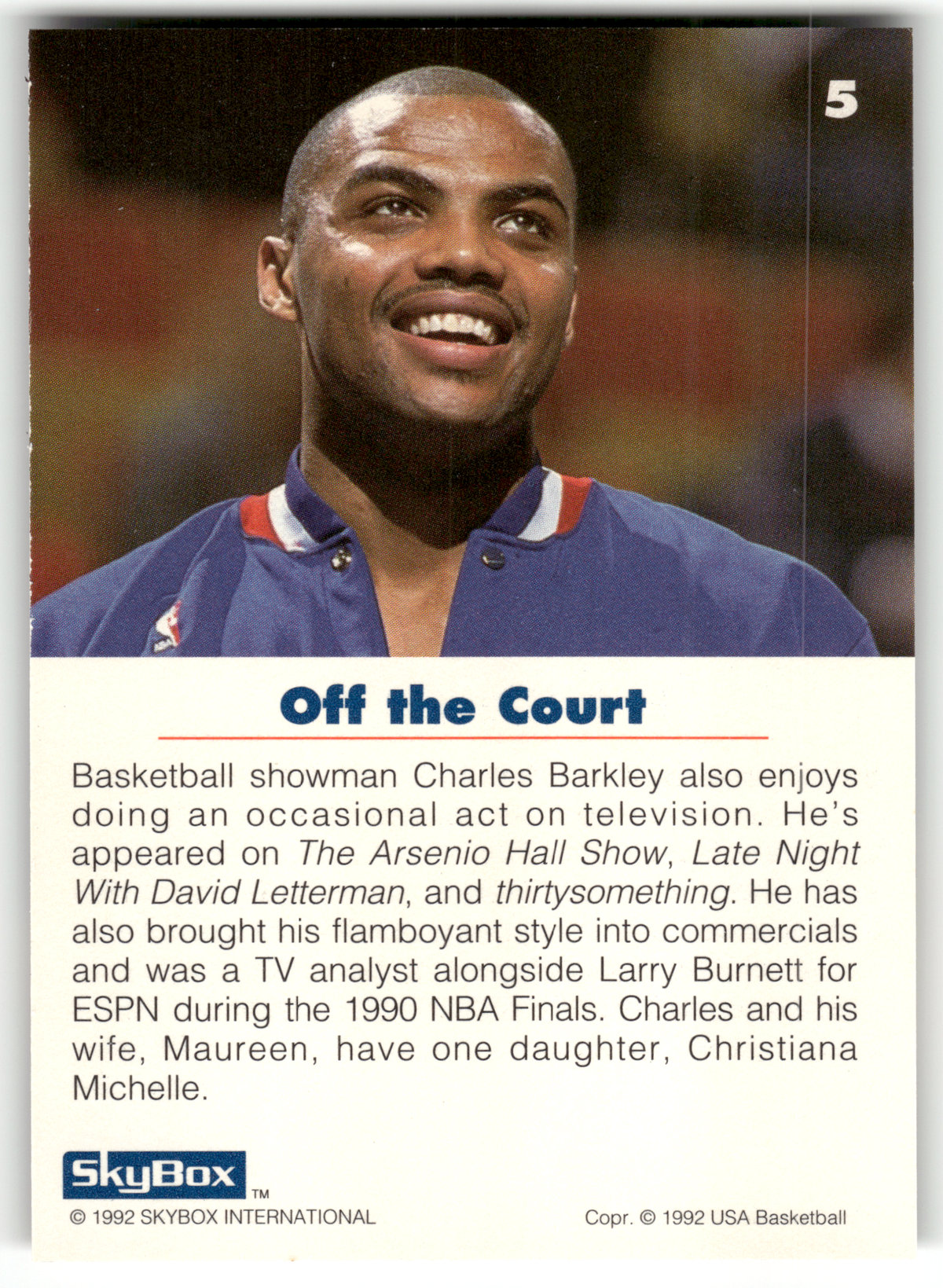 Basketball NBA Charles Barkley - 1992 SkyBox USA Basketball - USA Basketball #5 Trading Card Original