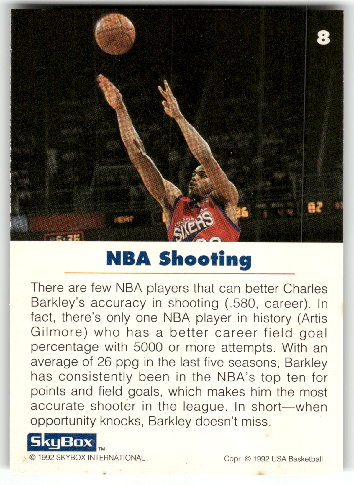Basketball NBA Charles Barkley - 1992 SkyBox USA Basketball - Philadelphia Sixers #8 Trading Card Original