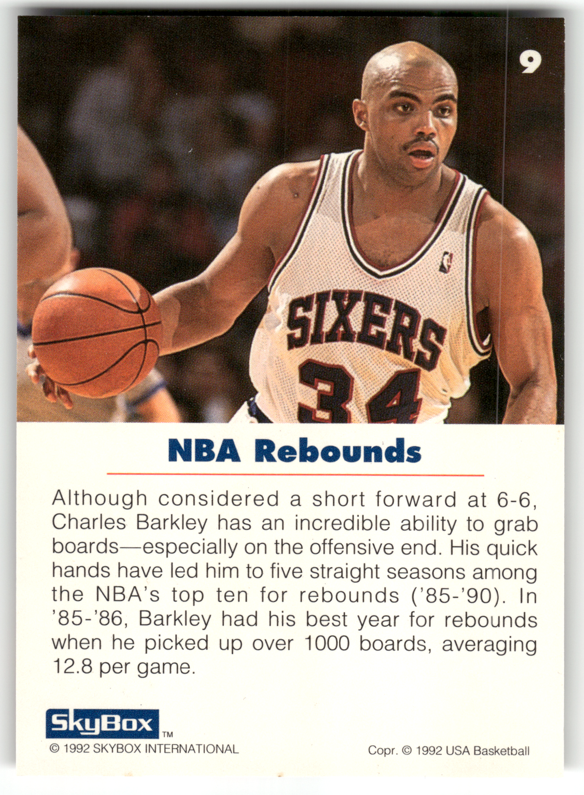 Basketball NBA Charles Barkley - 1992 SkyBox USA Basketball - USA Basketball #9 Trading Card Original