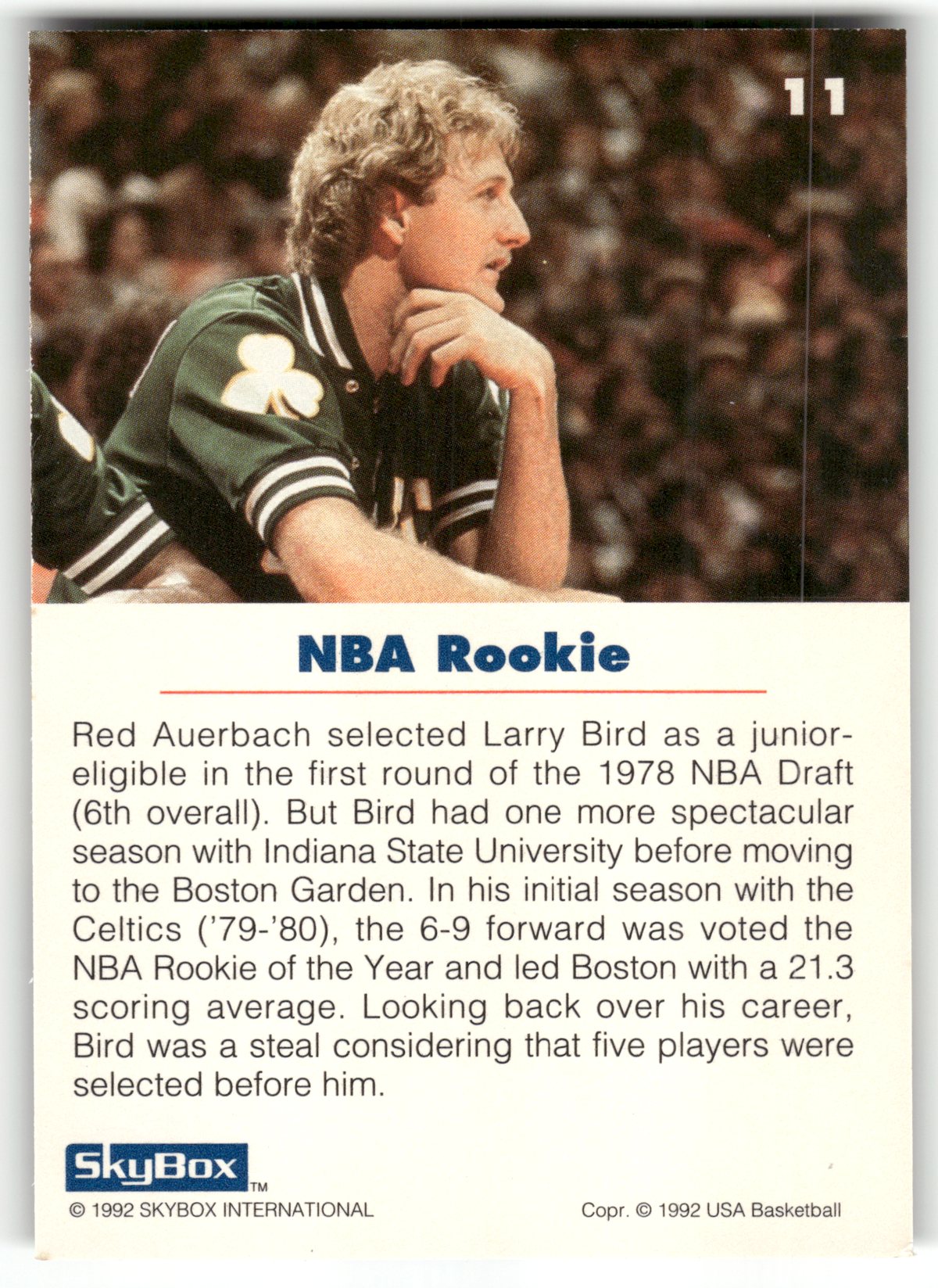 Basketball NBA Larry Bird - 1992 SkyBox USA Basketball - Boston Celtics #11 Trading Card Original