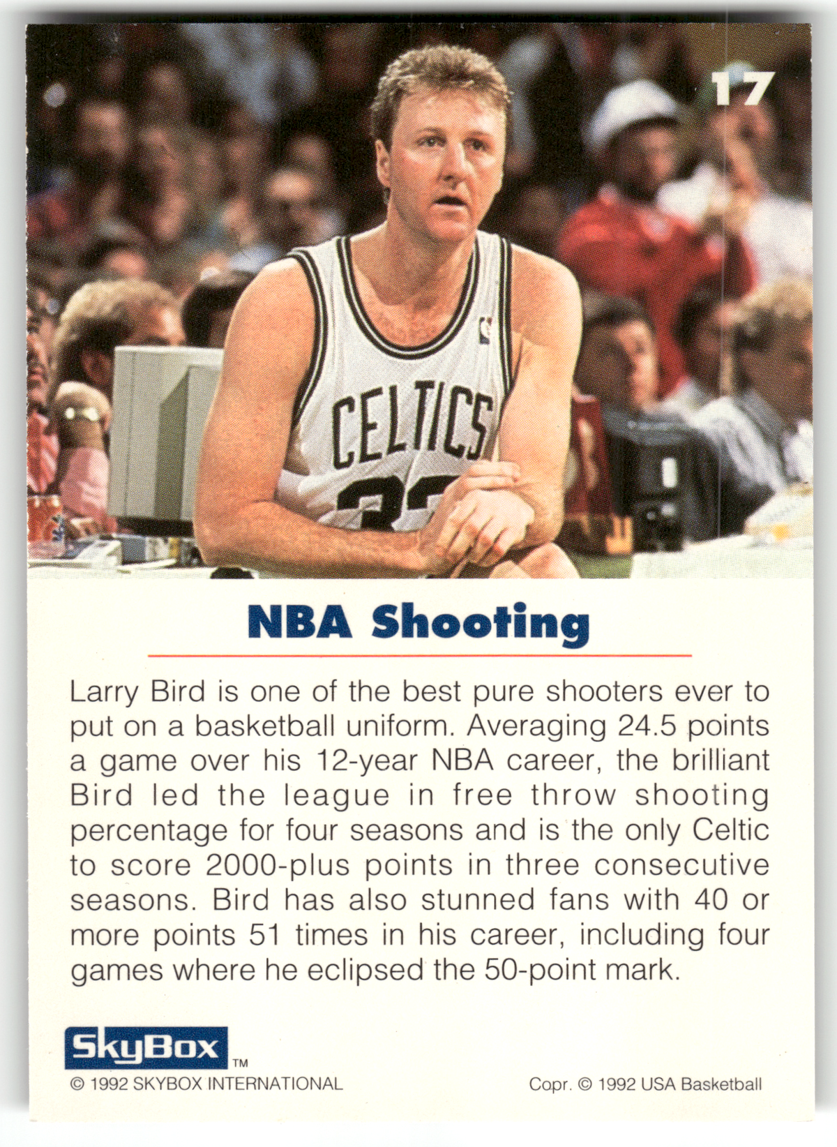 Basketball NBA Larry Bird - 1992 SkyBox USA Basketball - Boston Celtics #17 Trading Card Original