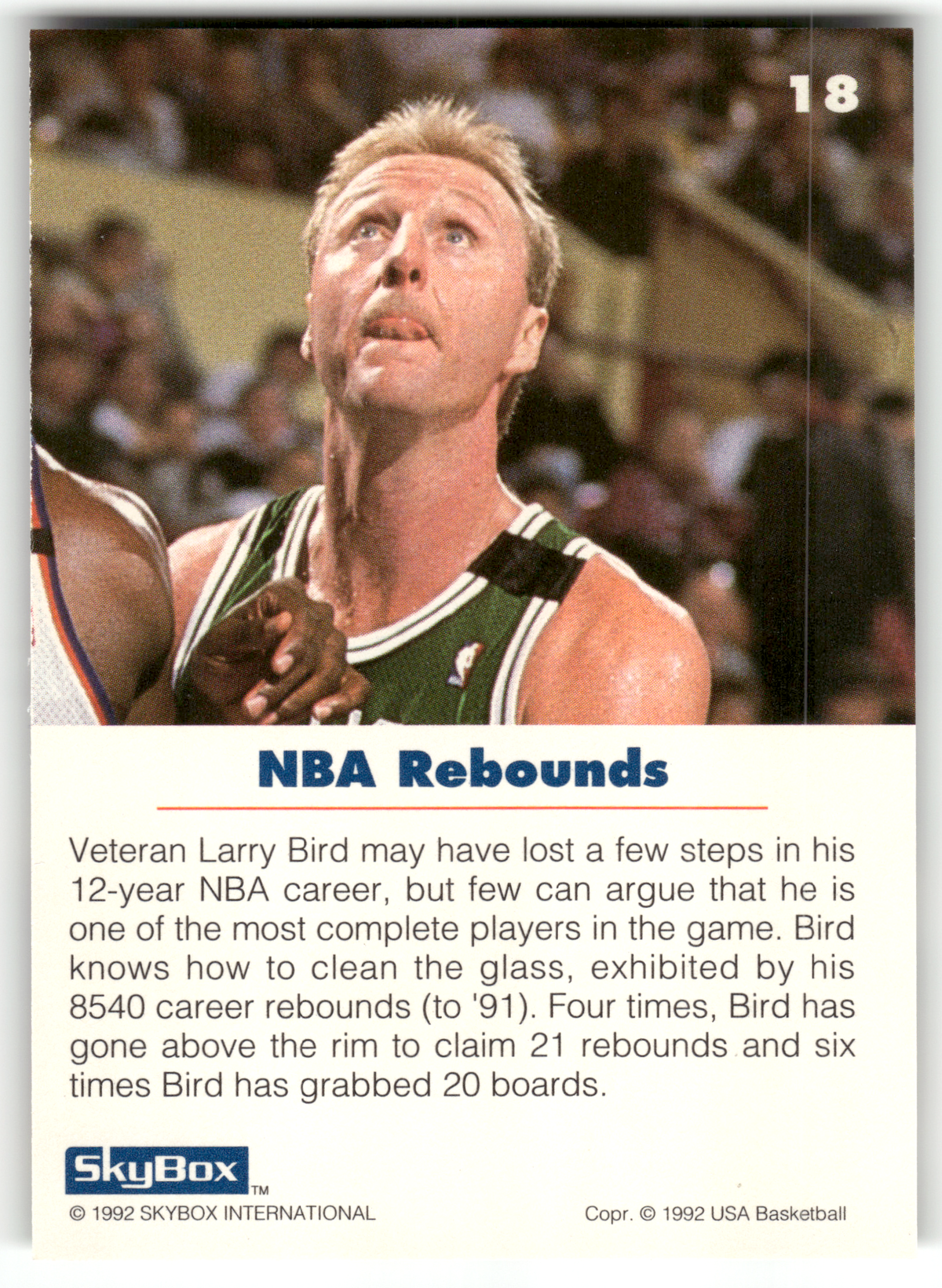 Basketball NBA Larry Bird - 1992 SkyBox USA Basketball - Boston Celtics #18 Trading Card Original