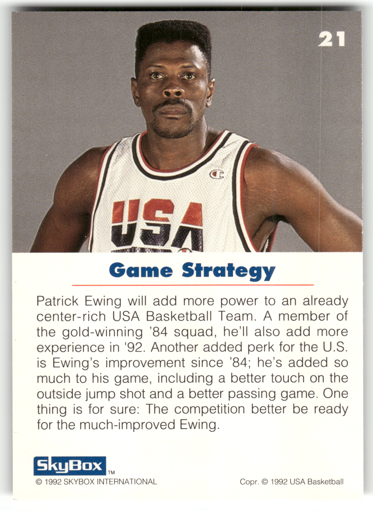 Basketball NBA Patrick Ewing - 1992 SkyBox USA Basketball - New York Knicks #21 Trading Card Original
