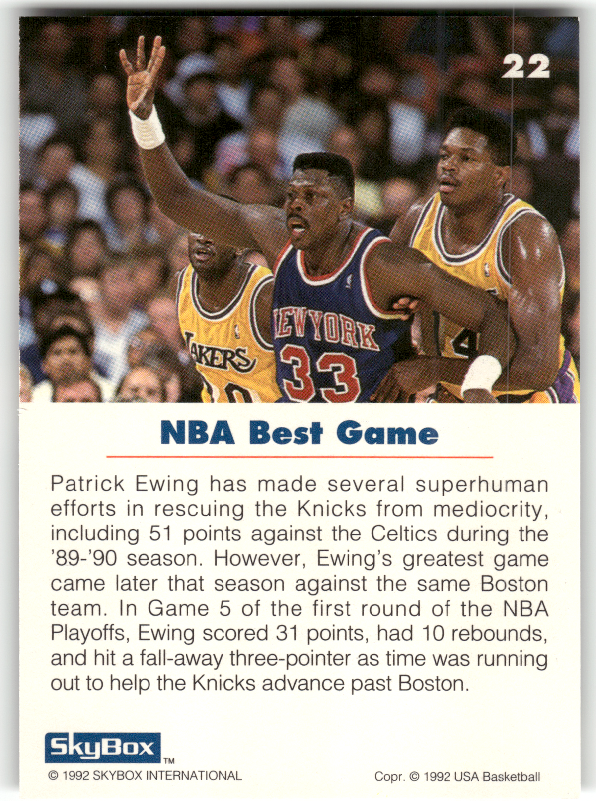Basketball NBA Patrick Ewing - 1992 SkyBox USA Basketball - New York Knicks #22 Trading Card Original
